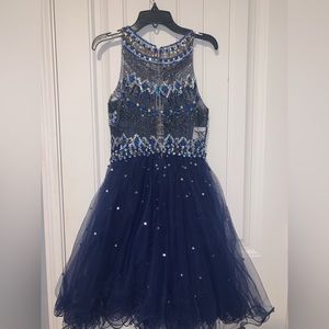 Mari Lee blue jeweled prom dress